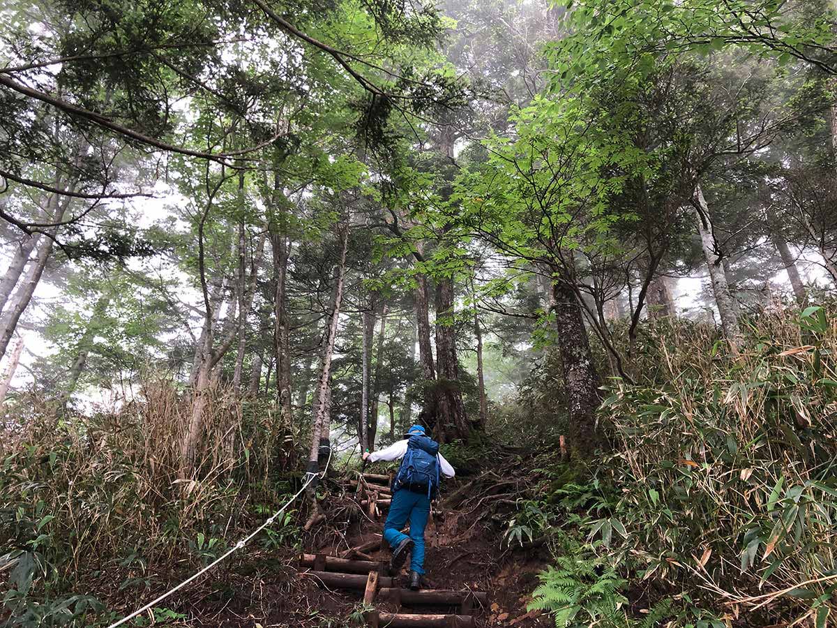 志賀高原・赤石山登山 階段ばかりで飽きてくる