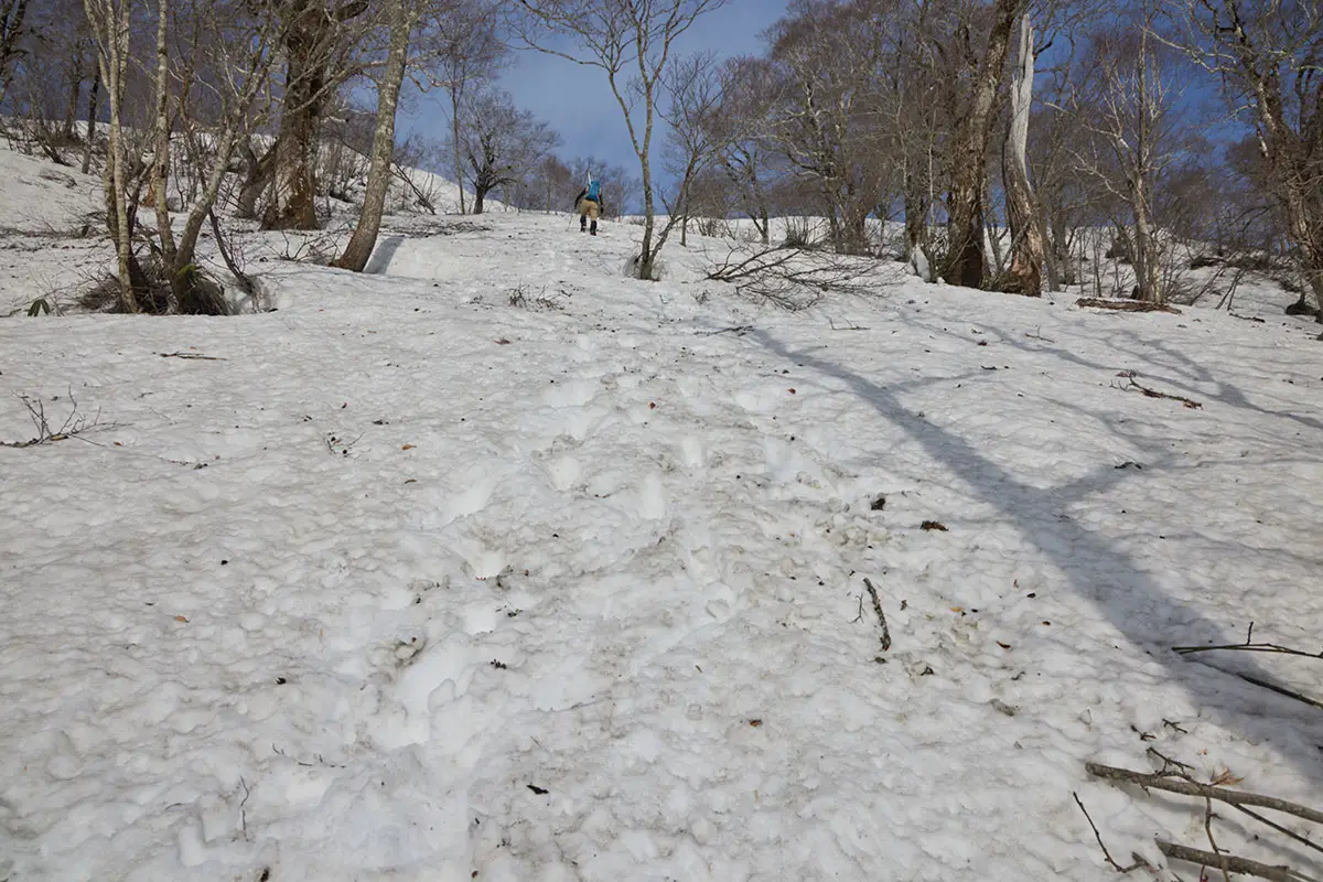 堂津岳登山 雪の斜面は急