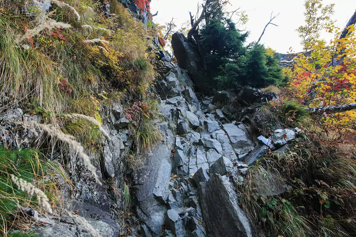 穂高岳登山 穂高岳-最初の岩場は狭い