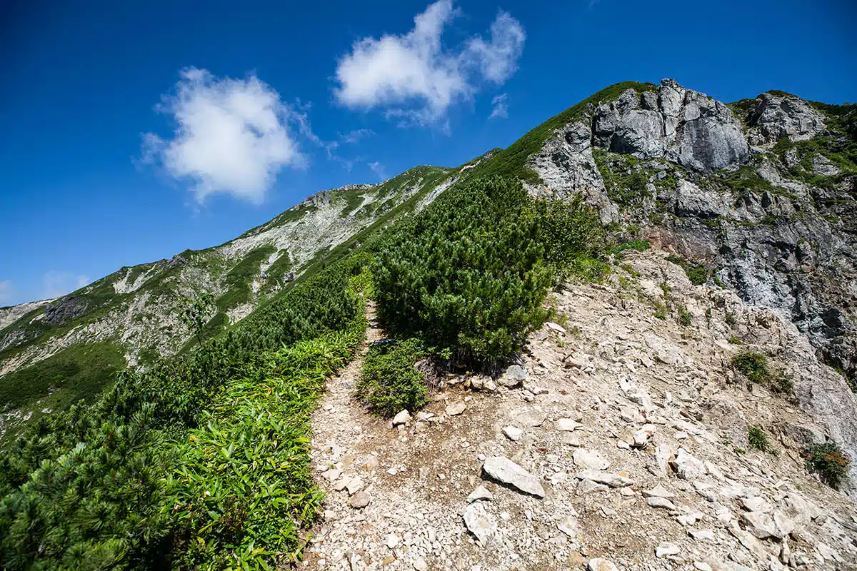 【笠ヶ岳登山】笠ヶ岳-左は坂で右は崖