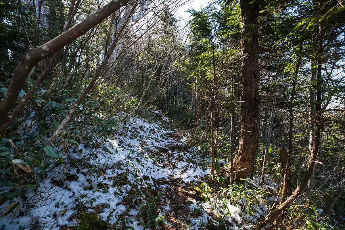 黒姫山登山 黒姫山-日影に雪が残っている