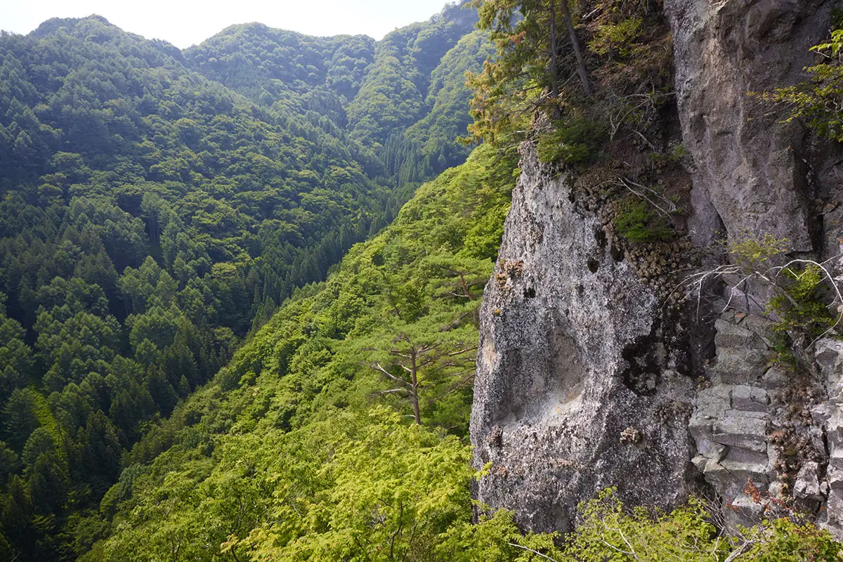 独鈷山登山 間近には切れ落ちた岩壁が見える