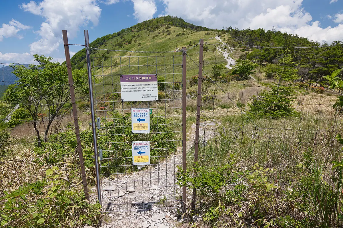 霧ヶ峰登山 霧ヶ峰-鷲ヶ峰の手前に防護柵