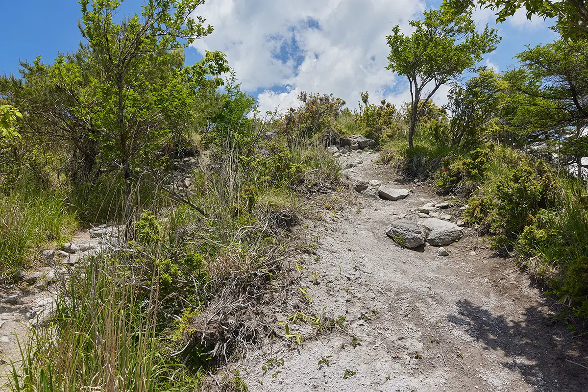 霧ヶ峰登山 霧ヶ峰-急斜面を登るとザレ場のような地面