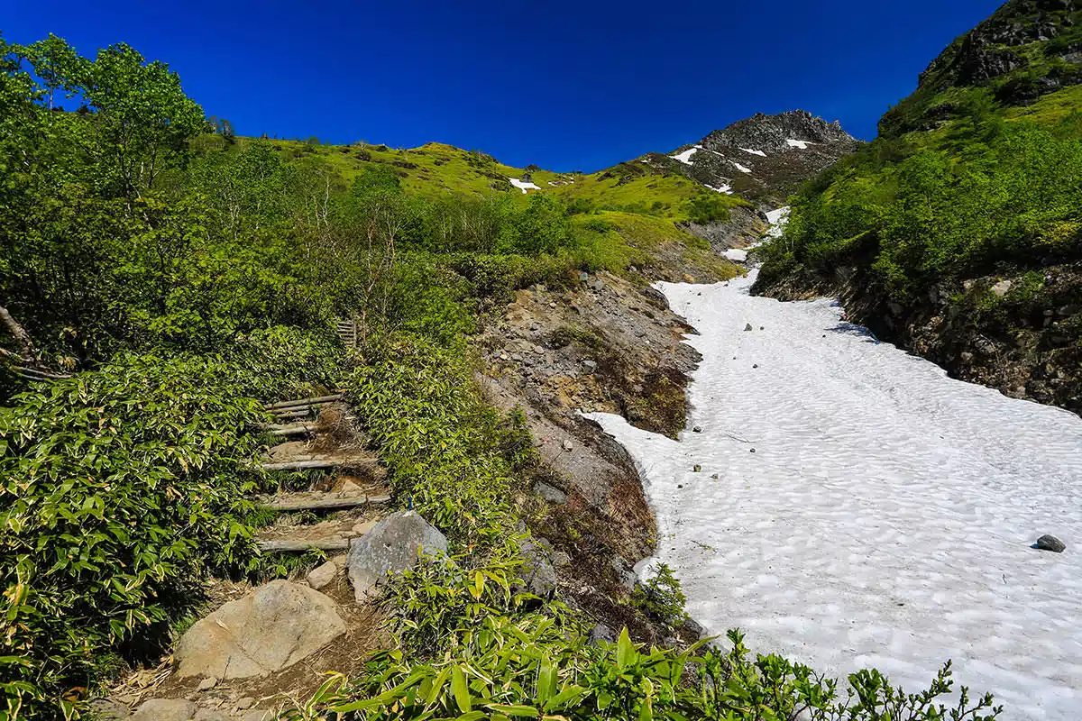 焼岳登山 焼岳-ここから階段を上る